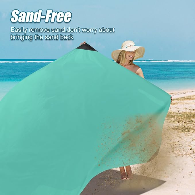 Odoland Pocket Blanket Picnic Blanket, 71" x 63" SandProof Waterproof Outdoor Beach Blanket with Portable Bag, Foldable Lightweight Sand Free Quick Drying Mat for Hiking Camping Travel, Light Green