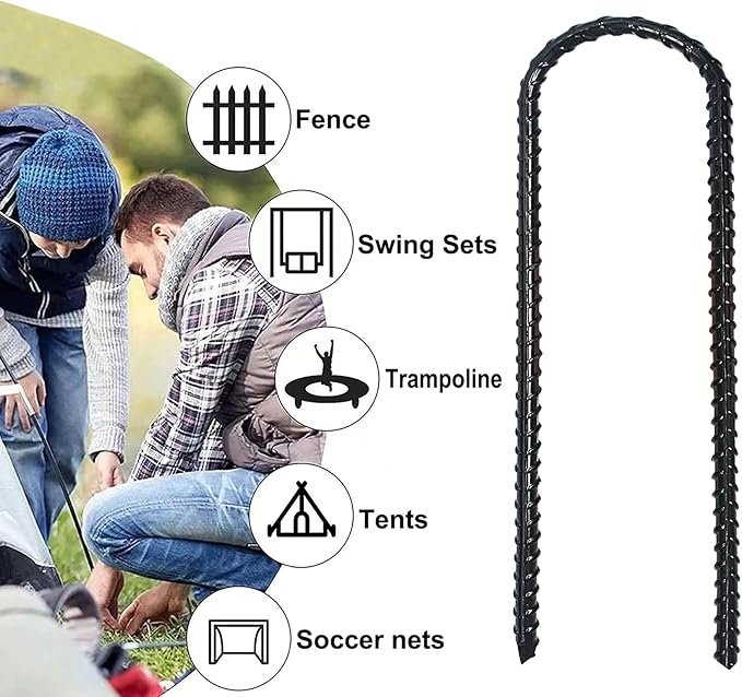 12-Inch Trampoline Wind Stakes, Extra Heavy Duty U Shaped Coated Rebar Stakes Safety Ground Anchors for Huge Garden Decoration (6)