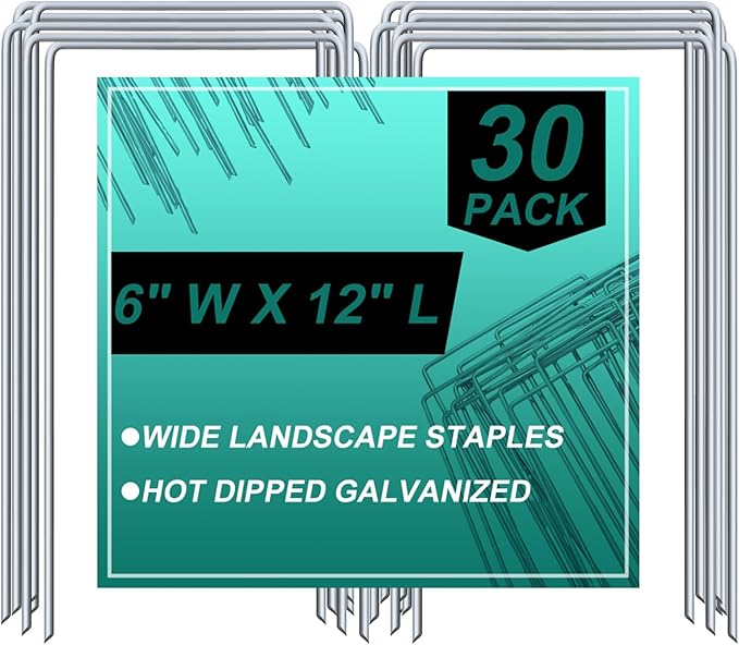 30 Pack Heavy Duty Wide Landscape Staples, 7 Gauge Galvanized Steel Turf Stakes Garden Stakes Bulk, U Type Anchor for Grass, Securing Weed Barrier Fabric, Pipes, Sod (12"x6")