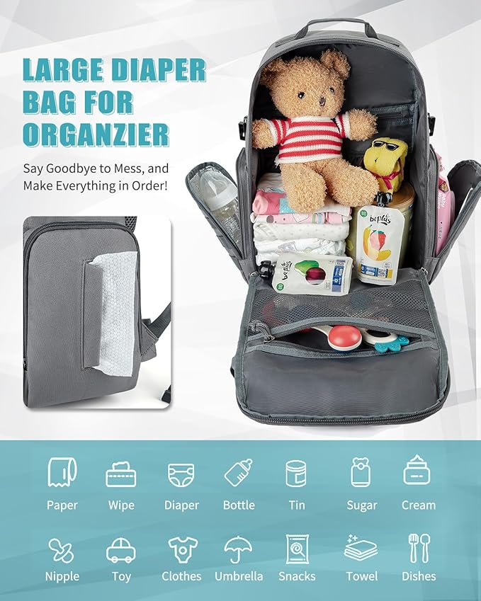 SHARKMOUTH Dad Diaper Bag Backpack - Military Baby Gear Backpacks with Daddy Patches Gray
