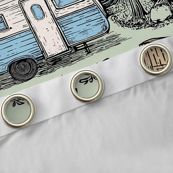Feelyou Green Camping Camper Rv Curtains for Bedroom Living Room Happy Camping Blackout Darkening Drapes Rustic Farmhouse Window Treatments, 2 Panels 38 x 45 Inch Room Decor