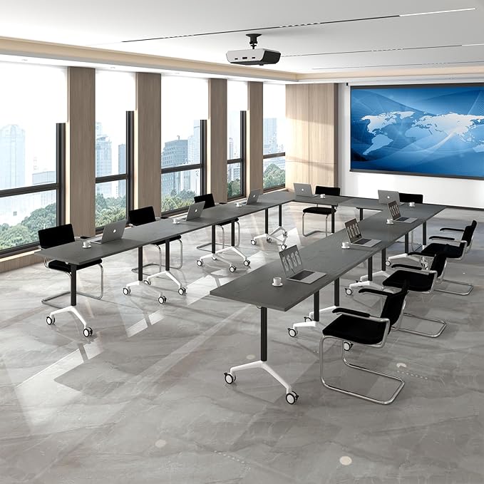 Folding Conference Table Flip-Top Rectangular Meeting/Training Table with Locking Casters,Mobile Nesting Design, 25mm E1 Scratch-Resistant Work Surface (2, 70.9 * 23.6 * 29.5Inch)