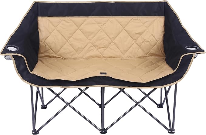 2 Person Camping Chair Oversized Loveseat Camping Chair Double Camping Chairs for Adults Heavy Duty Camping Couch Black Outdoor Folding Chair (Camel Color)