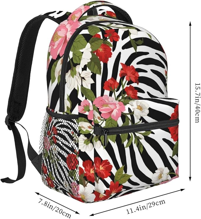 Rucksacks Multipurpose Anti-Theft Big Capacity Bookbag, Cheetah Leopard Print Floral Pattern White Travel Hiking Camping Rucksack With Padded Straps