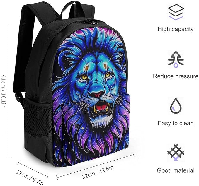 Casual Daypack Multipurpose Anti-Theft Large Capacity Carry On Bag, Trippy King Of The Lion Art Casual Daypack Climbing Shoulder Bag With Padded Straps