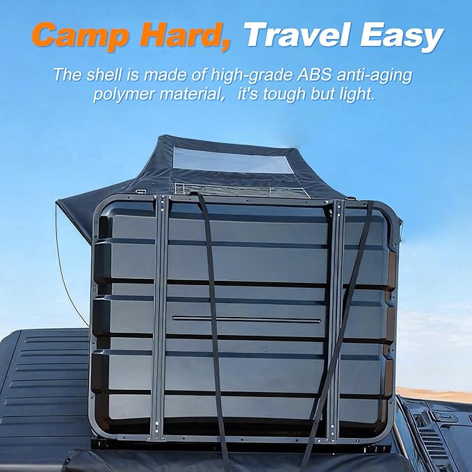 Naturnest Rooftop Tent Hard Shell, Easy Set Up Pop Up Large Tent for 2-3 Person Camping, Waterproof UV-Resistant Blackout 4 Season Tents for Truck, Jeep, SUV, Van, Trailer - Sirius 1 Plus