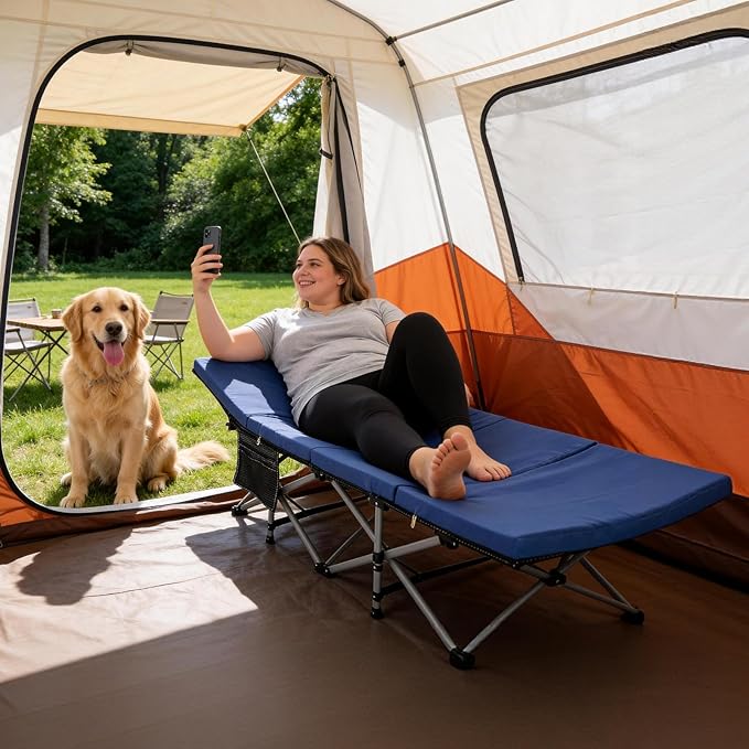 DoCred Oversized XXL Folding Camping Cot with 2” Mattress, Heavy Duty Sleeping Cot for Adults, Portable Adults Outdoor Bed with Carry Bag, Travel Camp Cots