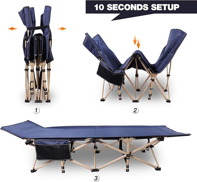 REDCAMP Folding Camping Cots for Adults Heavy Duty, 28" Extra Wide Sturdy Portable Sleeping Cot for Camp Office Use, Blue