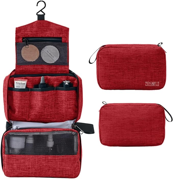 Travel toilet bag is used to store toiletries, with a large capacity storage hanging toilet bag (Burgundy)