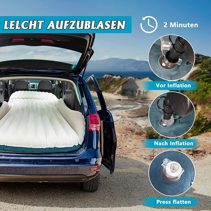 SUV Air Mattress Thickened and Double-Sided Flocking Travel Foldable Camping Bed for SUV Rear Seat and Trunk Camping Pickup Truck Bed Air Mattress, 76x51x4.7Inch (White Blue)