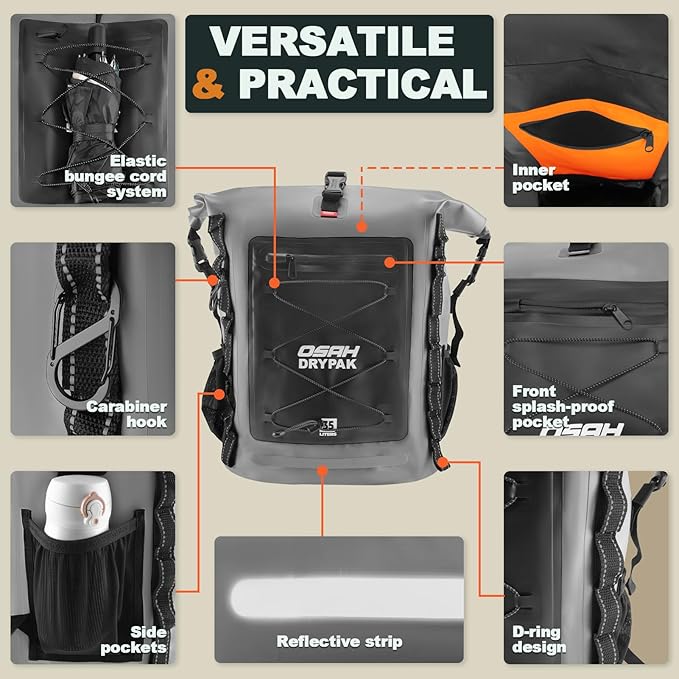Waterproof Backpack Dry Bag 25L/35L/55L/85L – Heavy Duty Roll-Top Hiking Backpack Sack Keeps Gear Dry for Travel, Kayaking, Boating, Camping, Rafting and Fishing