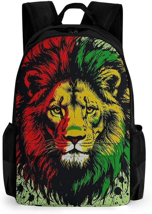 Supdreamc Rucksack Anti-Theft Multipurpose Big Capacity Carry On Bag, Rasta Flag Black Paint Splatter Lion Traveling Camping Backpack With Side Pockets