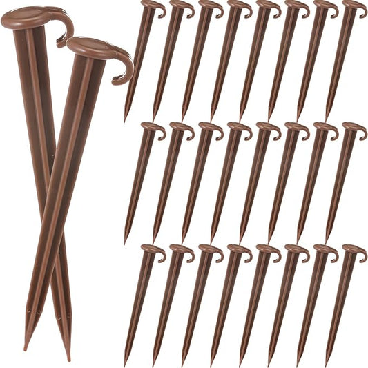 Vicenpal 24 Pcs 7 Inch Plastic Yard Stakes Inflatables Heavy Duty Plastic Garden Stakes for Tent Ground Replacement Outdoor Fence Lawn Pegs Landscape Staples Halloween Christmas Decorations (Brown)