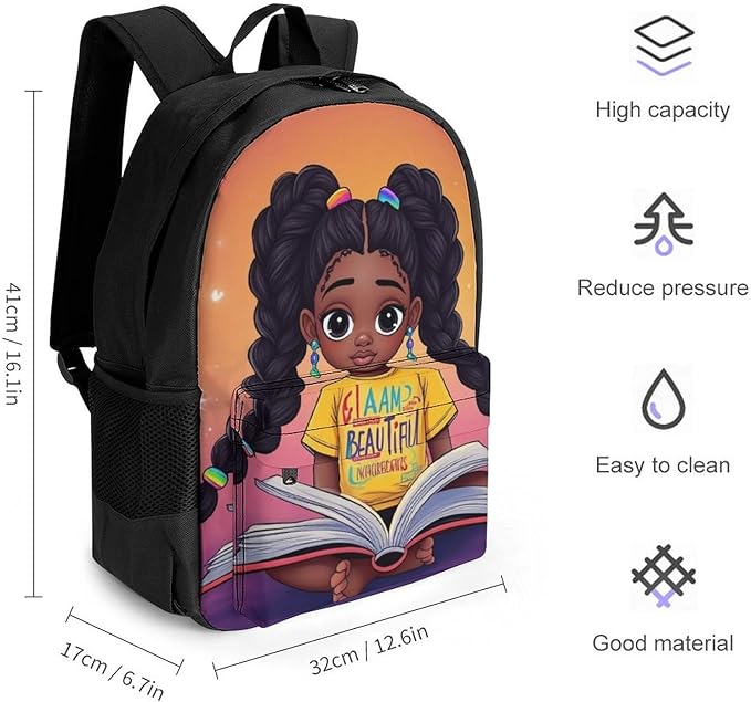 Shoulder Book Bags Polyester Multipurpose Anti-Theft African American Black Woman Book Art Carry On Bag Large Capacity Travel Hiking Camping Rucksack