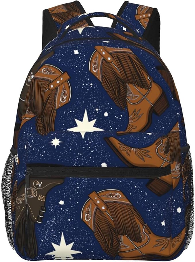Men Women Polyester Beautiful Colourful Cotton Teal Cowboy Boots Daypack Big Capacity Shoulder Bag With Adjustable Shoulder Straps for Camping Travel Walking Cycling