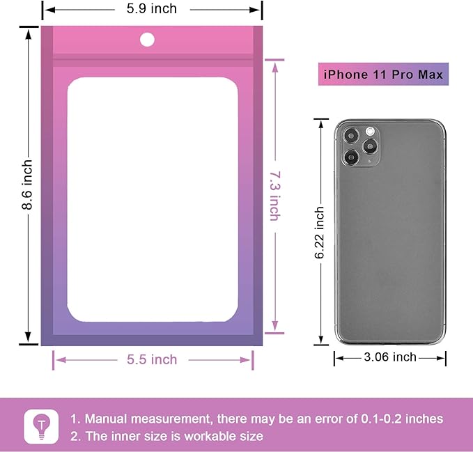 100 Pcs Resealable Mylar Bags, Gradient Color Food Storage Bags, Zip Bag Foil Bags Packaging Pouch for Food Storage, Sample, Small Business (Pink Purple, 5.9 X 8.6 Inch)