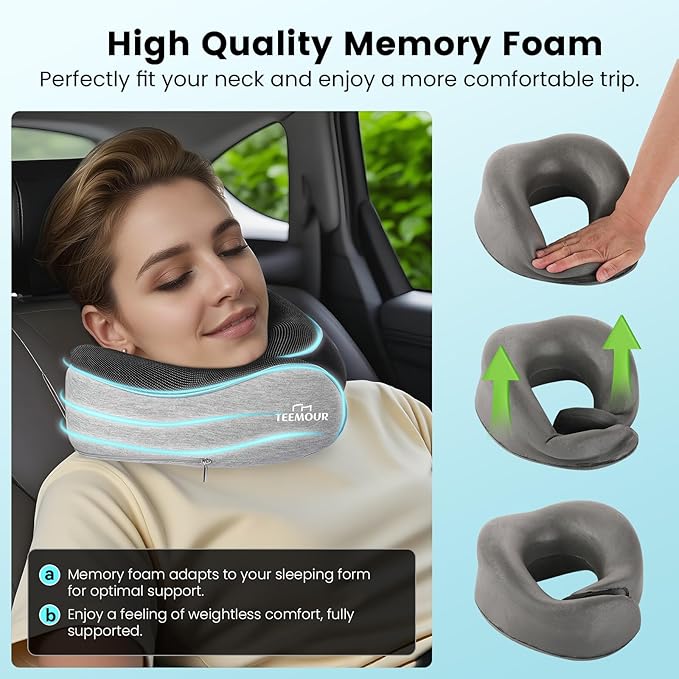 Upgraded Neck Pillow for Airplane Travel - 360° Support Gifts for Women/Men/Mom/Dad, Memory Foam Travel Pillow With Eye Mask & Earplugs, Portable Carry Bag for Long Flights| Best Airplane Accessories