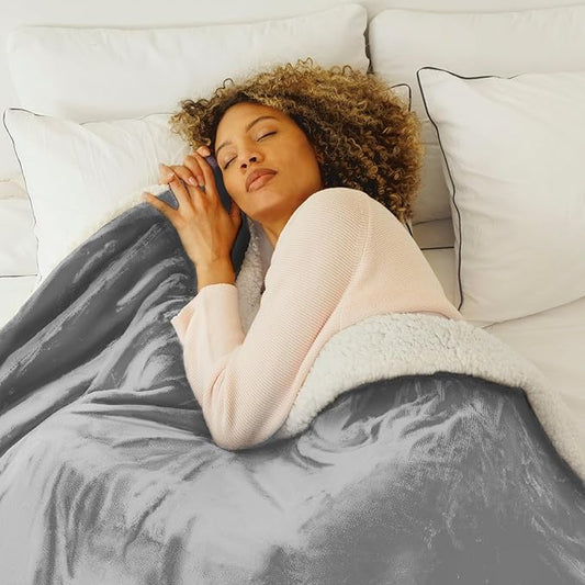 NANPIPER Sherpa Blanket for Couch, Warm and Lightweight Throw, Soft Fuzzy Plush Fleece for Winter, Lunar Rock Grey 50x60 Inches