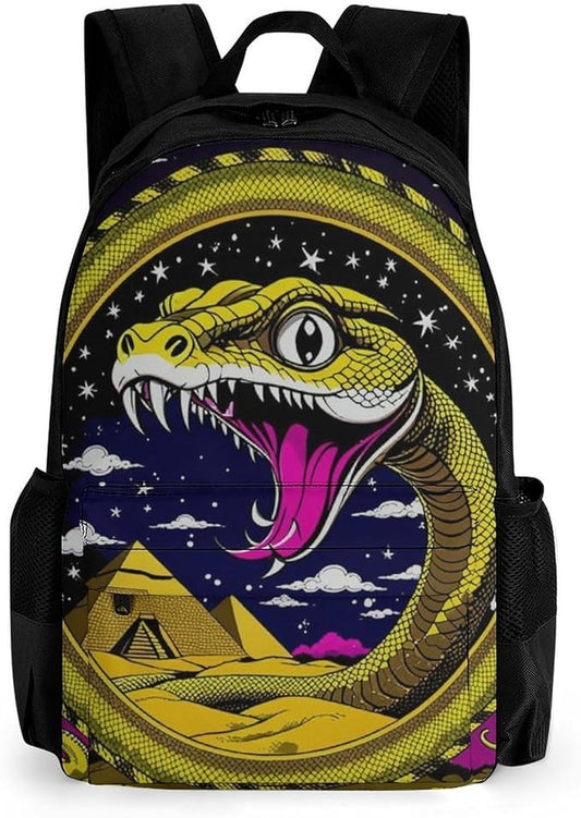Supdreamc Lightweight Daypack for Camping Business Walking Cycling, Large Capacity Anti-Theft Multipurpose Bookbag, Egypt'S Mysterious Pyramids Golden Snake Art Gym Outdoor Hiking Backpack