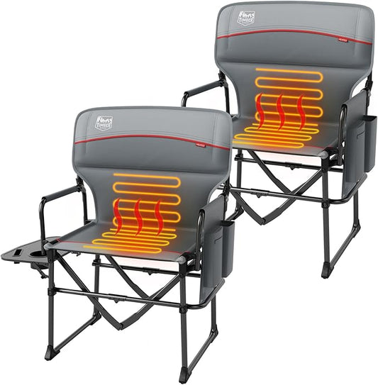 TIMBER RIDGE Heavy Duty Aluminium Heated Camping Chair with Compact Size, Portable Directors Chair Supports Up to 400lbs with Side Table and Pocket for Camping, Lawn, Sports (Power Bank not Included)