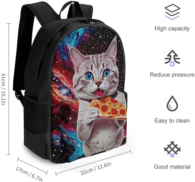 Supdreamc Lightweight Daypack Backpack for Trekking Work Running, Big Capacity Multipurpose Anti-Theft Bookbag, Galaxy Taco Cat Pizza Business Computer Bag