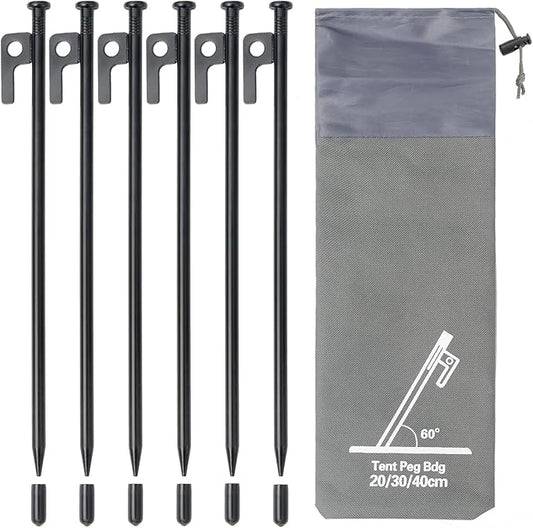 Tent Stakes Metal Tent Pegs Heavy Duty Stakes Ground Stakes Tent Spikes for Camping Hiking with 6PCS (Black-30cm)