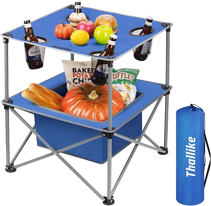 Portable Folding Camping Table Lightweight Outdoor Picnic Table with 4 Cup Holders & Storage Case Collapsible Tailgating Table for Camping Backyard Grill Outdoor Concerts