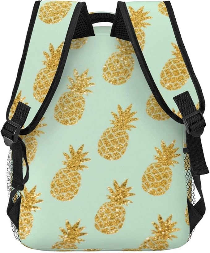 Rucksack Polyester Anti-Theft Multipurpose Gold Pineapple Pattern Bookbag Big Capacity Travel and Sport Backpack Rucksack With Side Pockets