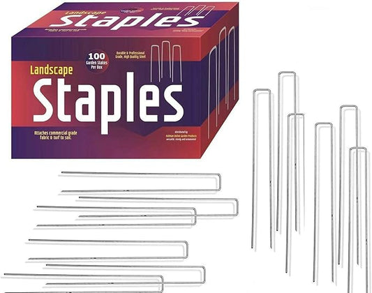 Ashman Galvanized Garden Stakes Landscape Staples: 100 Pack 12 Inch Sod and Fence Stake - Sturdy Rust Resistant Gardening Supplies for Anchoring Landscaping, Weed Barrier Fabric, Ground Cover