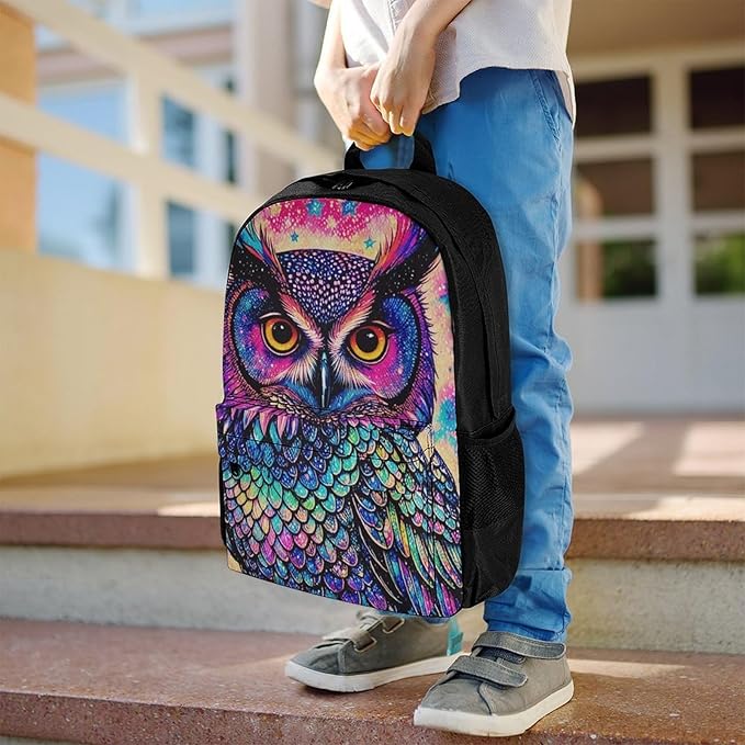 Supdreamc Rucksack Polyester Anti-Theft Multipurpose Galaxy Owl Bookbag Big Capacity Travel and Sport Backpack Rucksack With Side Pockets