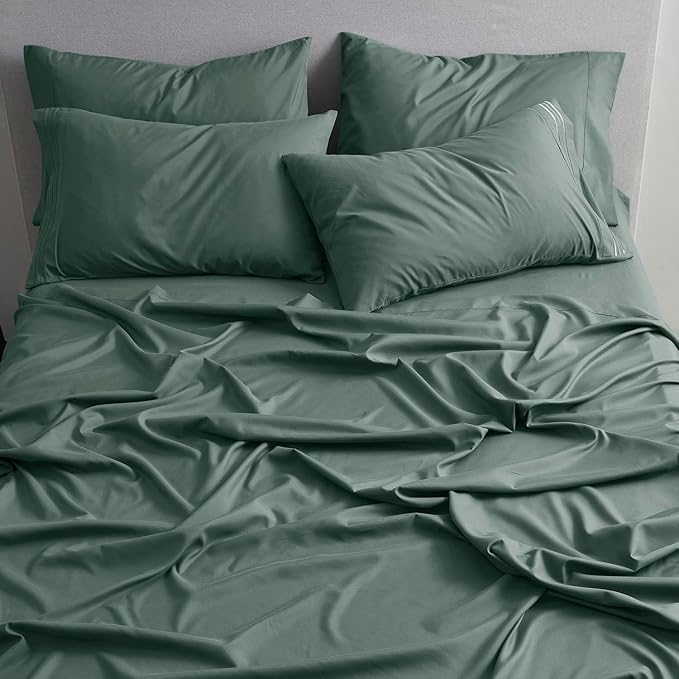 Clara Clark RV Short Queen Sheets - Hotel Luxury 6 Piece Bed Sheets for Short Queen Size Bed - Soft Bedding Sheets & Pillowcases, Fits Low Mattress up to 10 inch deep. Short Queen, Forest Green