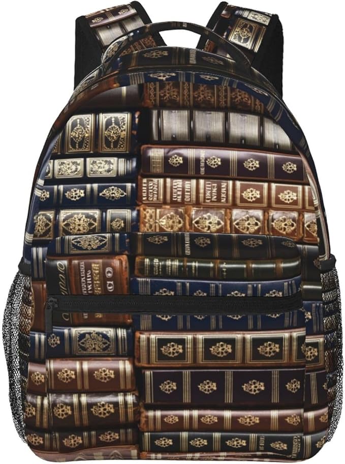 Men Women Lightweight Vintage Books Art Casual Daypack Large Capacity Bookbag With Adjustable Shoulder Straps for Gym Business Bicycle