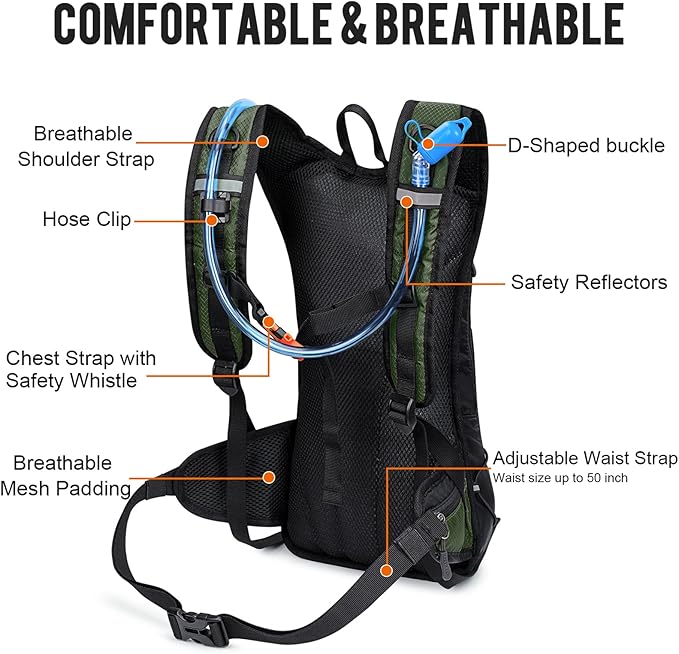 G4Free Insulated Hydration Backpack Pack with 2L BPA Free Bladder for Outdoor Running Hiking Cycling Camping
