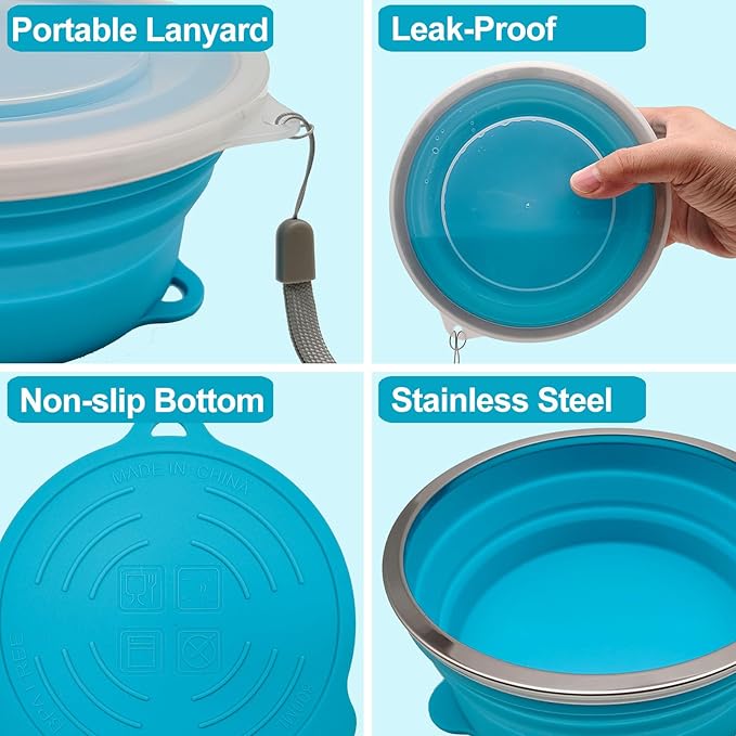 Mess Kit for Camping Silicone Collapsible Bowl Collapsible Cup and Stainless Steel Spoon for Backpacking Outdoor Hiking Traveling and Picnic