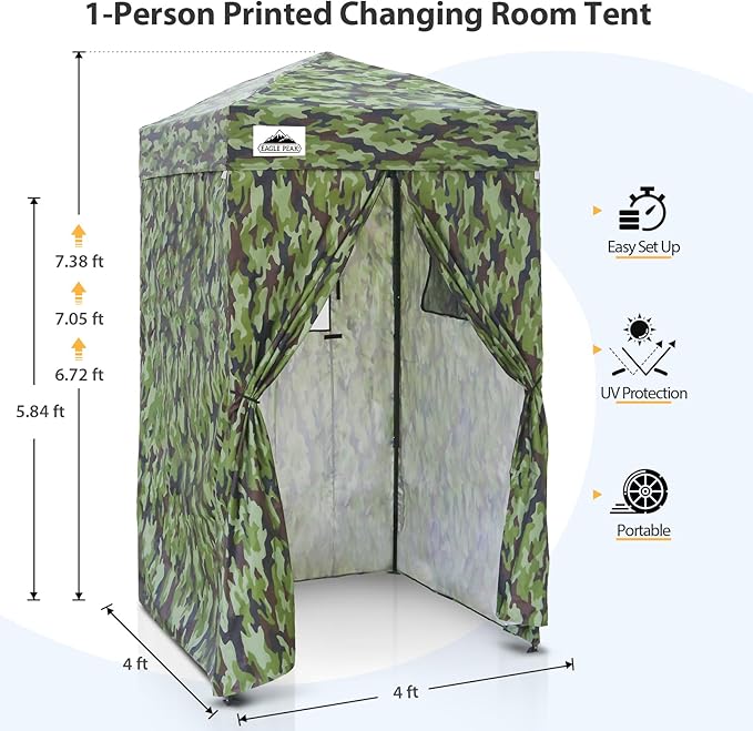 EAGLE PEAK Flex Ultra Compact 4x4 Pop-up Canopy, Sun Shelter, Changing Room, Portable Privacy Canopy Cabana for Pool, Fashion Photoshoots, or Camping, Camo