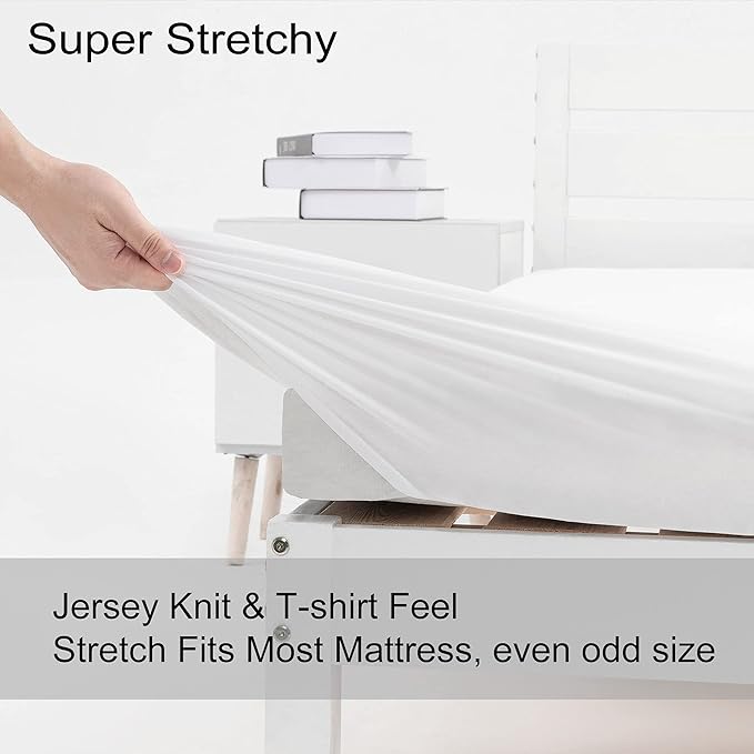 N&Y HOME Cot Size Fitted Sheet Only - 4-Way Stretch Jersey Knit & Snug Fit for Bunk Beds, Camping & RV, Sizes as 25x75, 28x75, 30x75 & 32x75, No Slipping, Soft & Comfortable - White, Bunk/Cot Twin