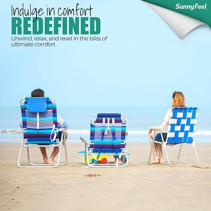 SUNNYFEEL 17" Tall Oversized Beach Chairs 2 Pack for Adults Heavy Duty 500 LBS, 5 Position, Portable High Folding Camping Chair with Cup Holder for Outdoor/Lawn/Trip, Foldable Sand Chairs for Adults