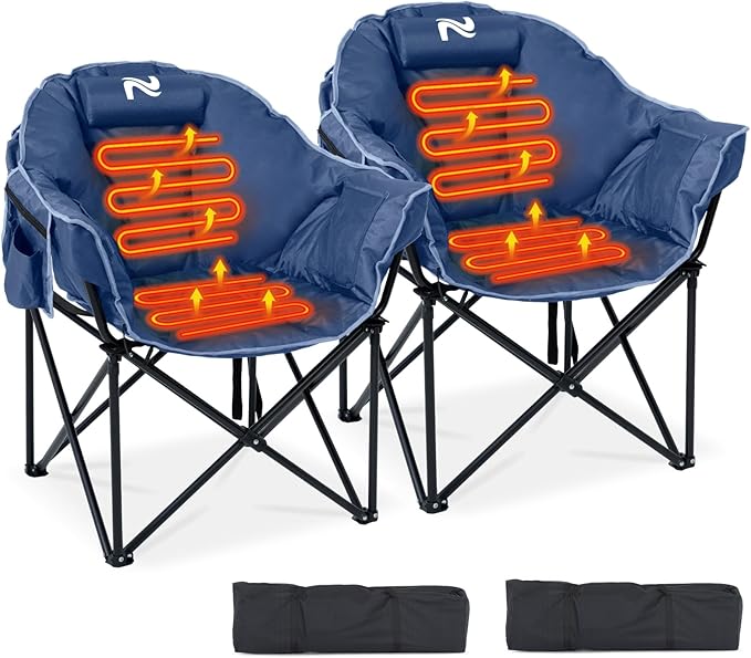 Oversized Heated Camping Chair, Heated Chairs Outdoor Sports with 3 Heat Levels, Portable Folding Heated Outdoor Chair for Lawn Patio Lounge, Battery NOT Included