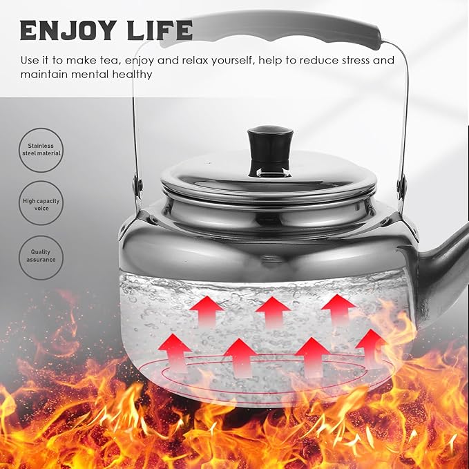 Stainless Steel Water Kettle 63OZ Outdoor Teapot with Anti-Scald Handle Portable Tea Kettle for Home and Camping Silver