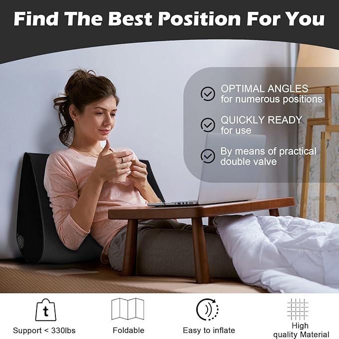 Portable Inflatable Wedge Pillow for Sleeping - 2 Pack Body Positioner for Body Support,18in Adjustable Camping Cushion,Lightweight Bed Back Elevation Partner Traveling Pillows,Fast Inflation Wedges