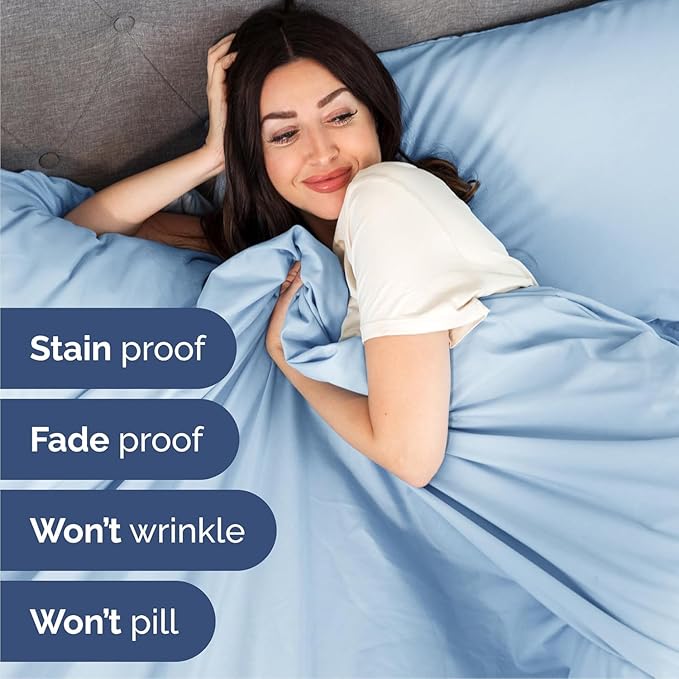 Cal King Size 4 Piece Sheet Set - Comfy Breathable & Cooling Bed Sheets Set - Hotel Luxury Bedding for Women, Men, Kids, Teens, Boys & Girls - Deep Pockets, Soft, Wrinkle Free - Oeko-Tex - Light Blue