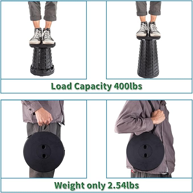 2-Pack Collapsible Stool, Load Capacity 400lbs, Lightweight Yet Sturdy, Upgraded Portable Stool for Camping Fishing Hiking BBQ