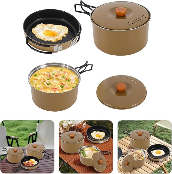Camping Cookware Set Portable Camping Cooking Set 304 Stainless Steel Camping Pots and Pans Set Campfire Cooking Equipment with Storage Bag for Outdoor Camping Hiking Picnic for 2-3