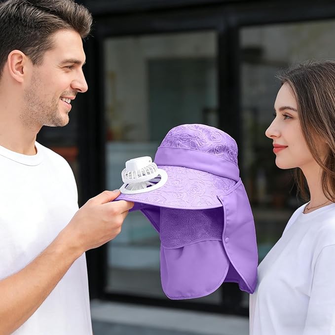 Solar Fan Cap, Wide Brim Sun Cap, USB and Solar Powered Adjustable Breathable Fan Hat for Women Men Outdoor