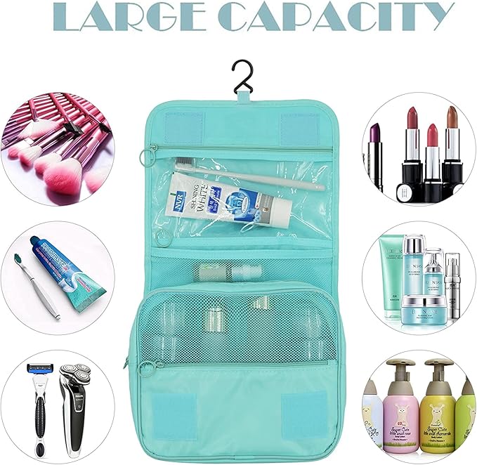 Trawila Travel Hanging Toiletry Bag Cosmetic Bag Makeup Organizers for Men & Women with Sturdy Hook (Blue)