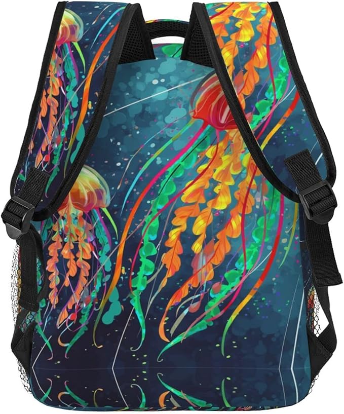 Lightweight Daypack for Camping Business Walking Cycling, Large Capacity Anti-Theft Multipurpose Bookbag, Watercolor Under Sea Ocean Jellyfish Gym Outdoor Hiking Backpack