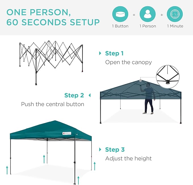Best Choice Products 8x8ft Pop Up Canopy Tent, Outdoor Shade, 1 Person 1 Minute Set Up, Carry Case, 4 Weight Bags - Cerulean