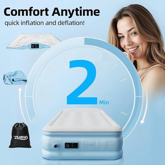 Twin Air Mattress with Built in Pump Raised, Blow Up Mattress 18 Raised Comfort, Upgraded Portable Air Bed with Pillow, Inflatable Mattress for Travel, Home and Guest, 550 lbs Max