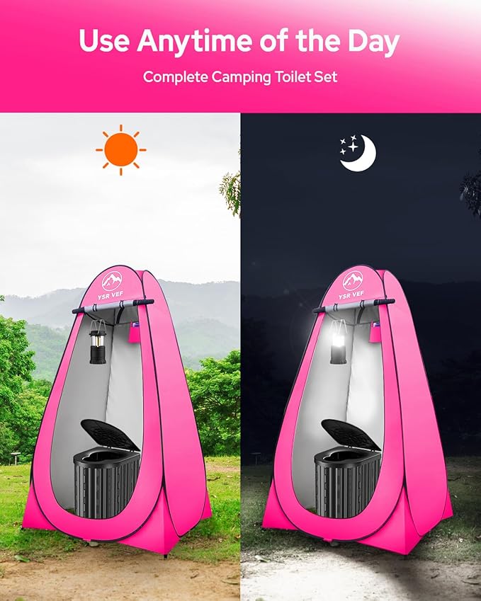 Camping Toilet with Pop-Up Privacy Tent and Liquid Waste Gel, Portable Toilet for Camping with Large Tent, Ergonomic Potty Provides Enhanced Comfort, Suitable for All Ages
