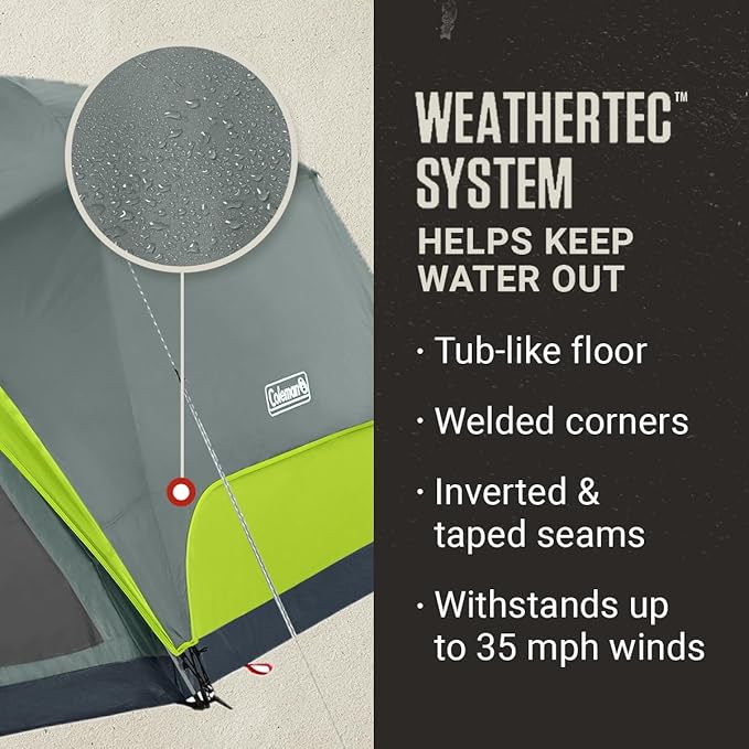 Coleman Skydome Camping Tent with Screened Porch & 5-Minute Setup, Weatherproof 4/6/8 Person Tent with Rainfly & Carry Bag, Made of PFAS-Free Materials